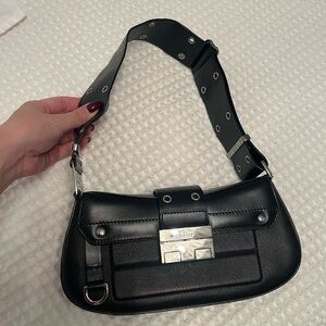 Authentic Christian Dior Street Chic Columbus Shoulder Bag in black leather